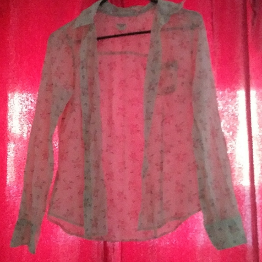Button sheer long sleeve shirt